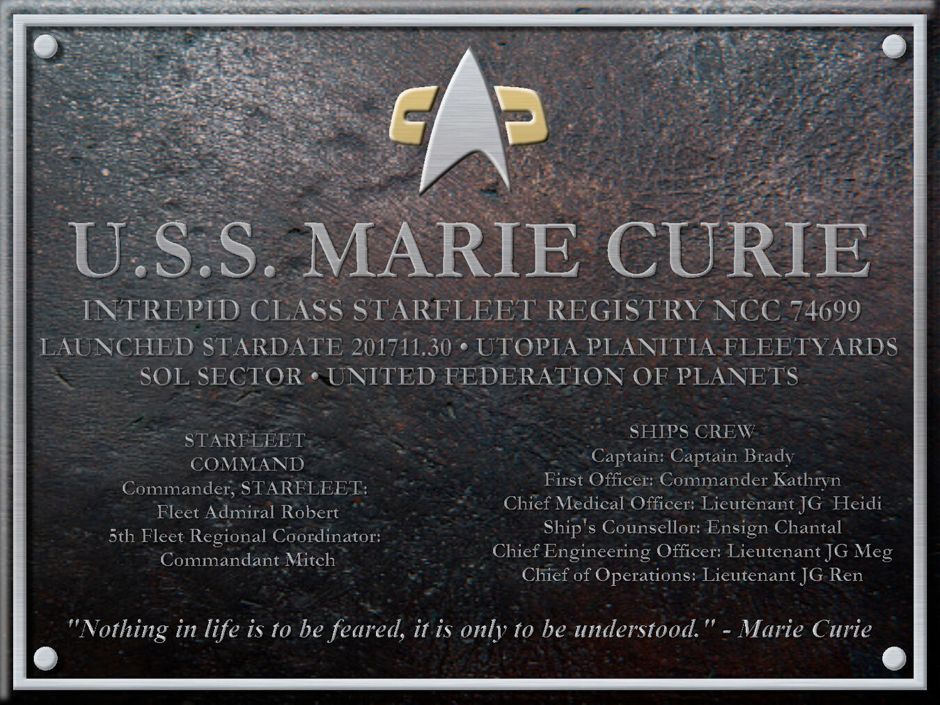 Our Ship Launch Plaque